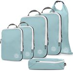 Compression Packing Cubes for Travel - Luggage and Backpack Organizer Packaging Cubes for Clothes (Dusty Teal and White, 6Piece)