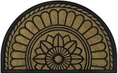 Mibao Half Round Door Mat, Non-Slip Welcome Entrance Way Mat, Durable Rubber Door Mats, Low-Profile Heavy Duty Doormat, Half Circle Mats for Garage, Patio, High Traffic Areas, 18" x 30", Beige&Brown