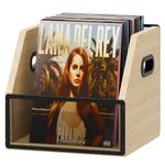 Homeiju Vinyl Record Storage, Vinyl Record Holder, Desktop Metal & Wooden Record Crate, Vinyl Record Album Holder, LP Vinyl Record Box Case Crate, Holds up to 60 Records, Beige