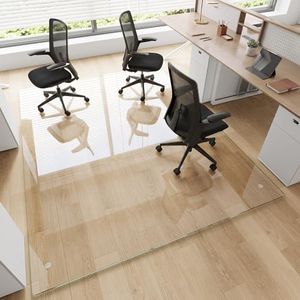 MYSUNORIA Tempered Glass Chair Mat, 60"x80" Office Chair Mat for Hardwood Floor, Clear Computer Chair Mat, 4 Non‑Slip Pads, Smooth Glide & Easy Clean, Carpet Hardwood Floor Protector