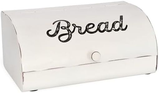 AuldHome White Bread Box; Farmhouse Vintage Enamelware Countertop Bread Bin