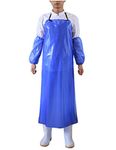 Surblue Waterproof Vinyl Apron Projects Industrial Chemical Resistant Work Safe Clothes,Anti-Corrosion Rubber Staying Dish washing, Lab Work, Butcher, Dog Grooming, Plastic(Blue Apron&Sleeves Set)