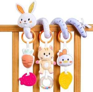 TUMAMA Baby Spiral Car Seat Toys Newborn Hanging Toys with Rattle for 0 3 6 9 12 Months Stuffed Animals Infant Stroller Toy