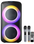 800W Rechargeable Karaoke Machine with Dual 8" Woofers, 2 UHF Mics, Bluetooth, LED Light, and Remote Control (T800)