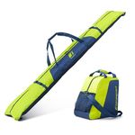 Tonesport Ski Bag and Boot Bag Combo - Ski Bags for Air Travel - Unpadded Snow Ski Bags - for Skis Up to 190cm - Neon Green