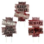 Halloween Yard Signs, 3 Pack Halloween Yard Stakes Beware Signs Halloween Decorations Yard Signs Halloween Warning Sign for House Decor Sidewalk Theme Party, 11.8" x 9.4"