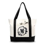 TOPDesign Embroidery Initial Canvas Tote Bag, Personalized Present Bag, Suitable for Wedding, Birthday, Beach, Holiday, is a Great Gift for Women, Mom, Teachers, Friends, Bridesmaids (Letter M)