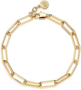 MEVECCO Dainty Oval Paper Clip Link Chain Bracelet Gold Chunky Radial Rolo Paperclip Link Bracelet 18K Gold Plated Delicate Wide Women Personalized Gift, 6.7 inch + 1 inch extender, Brass, Cubic