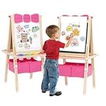 Kids Wooden Easel All-in-one Kid Easel Double Sided Standing Whiteboard Blackboard Children Art Easel with Storage, Height Adjustable Easel for Boys Girls Painting and Writing