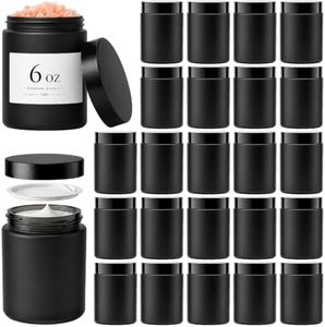 24PACK Black Glass Jars with Lids –6oz Cosmetic Jars with Inner Liners