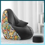 ComfyBean Bag with Beans Filled 4XL Bean Bag with Free Cushion and Footrest - Official : CustomCoziness Combo (Matching Color : Printed, Sports - H - Black Green), Faux Leather