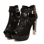 getmorebeauty Women's Pretty Lace Flowers Open Toes High Heels Ankle Boots, Black, 7.5