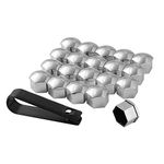 JSCARLIFE 20 Pieces Wheel Nut Cap, Universal Tyre Nut Covers Wheel Bolt Nut Caps Covers with Removal Tool for Cars (Silver, 19mm)