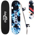 DISUPPO Skateboards,31" x 8"Complete Standard Skate Board for Beginners,7 Layer Canadian Maple Double Kick Skateboard for Adults, Boys, Girls, Kids, Teens (BlueFlame)