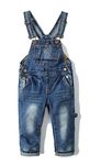 KIDSCOOL SPACE Little Girl Boy Jean Overalls,Toddler Ripped Denim Cute Slim Pants,Blue,9-12 Months