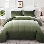 Comforter Set Queen Green 7 Pieces Gradient Olive Green Lightweight Bed in a Bag Queen Size Set, All Season Complete Bedding Set with Flat/Fitted Sheet, Pillowcases Pillow Shams