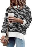 ETCYY Womens Oversized Sweaters Fall 2025 Fashion Clothes Trendy Batwing Sleeve Colorblock Striped Knit Pullover Sweater Tops(S.Stripe Black)