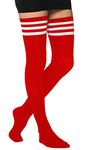 Xs and Os Women's Thigh High Cotton, Spandex Socks (Pack Of 1 Pair) (SOCKS_X001_STRIP_TH1_Red White)