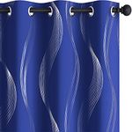 Deconovo Blackout Curtains, Wave Foil Print Room Darkening Thermal Insulated Grommet Window Curtains for Kids Room, 52 by 63 Inch, 2 Panels, Royal Blue