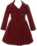 Girl Winter Dress Coat Long Sleeve Buttons and Pockets for Big Girl Burgundy 14 J2049