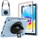 JETech Case for iPad 10 (10.9-Inch, 2022 Model, 10th Generation) with Built-in Screen Protector, Protective Shockproof Rugged Tablet Cover, 360 Degree Rotating Hand Strap Stand (Blue)