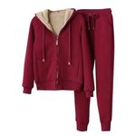 Zeiayuas Fleece Lined Tracksuit Womens Full Set 2 Piece Sherpa Lounge Wear Sets UK Co Ord Set Ladies Winter Warm Trouser Suits Coord Outfit Activewear Jogger Sets Outwear Clearance