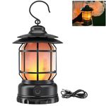 Clearhill Rechargeable Camping Lantern, Flame Decorative Table Lamp, 3 Modes LED Light with Hook,Dimmable Vintage Style,Portable Waterproof Camping Light for Indoor/Outdoor Use (Black)