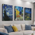 ARTFEB Large Framed Blue Wall Art,Starry Night Vincent Van Gogh Art Reproduction,Impressionism Aesthetic Canvas Prints Artwork,Giclee Canvas Wall Art Stretched and Framed for Living Room Home Office
