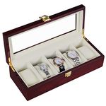 SONGMICS Watch Box, Wooden Watch Organizer, 5 Slots Display Case with Large Glass Lid, Cherry Color UJOW05C