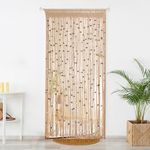 BECHAEO Macrame Beaded Curtain Boho Handmade Cotton Door String Curtain for Doorway Window Wooden Beads Hanging Hippie Room Divider Closet Bedroom Privacy Decor, 1 Panel 79" x 35"