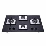 Elica Hob 4 Burner Italian Auto Ignition Glass Top - 2 Big Lotus and 2 Medium Lotus Burner Gas Stove (Flexi EC 460 DX Lotus BK) - Black