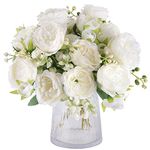 Beferr 4 Bunches Peony Artificial Flowers White Flowers Silk Peonies Bride Bouquet Faux Flowers for Wedding Party Table Centerpieces Floral Arrangement Home Kitchen Decor