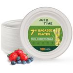 Juertime Heavy Duty Paper Plates 7 inch - 100 Pack Bagasse Strong Disposable Plates - Eco-Friendly, Compostable, Biodegradable Plates - Perfect for Appetizers and Desserts