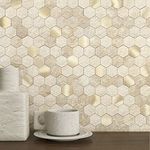 MOFIT Hexagon 3D Self-Adhesive Wall Tile Stickers,Kitchen Splashback Marble Effect & Metal Mosaic Peel and Stick Wall Tiles Heat Resistant(Beige,5sheets)