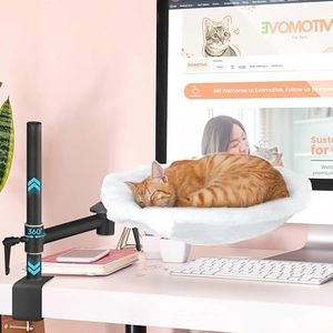 EVOMOTIVE Deskside Dreamer - Cat Desk Bed, Comes with 2 Washable Fabrics: Mesh and Plush, 360° Rotating & Height Adjustable [White], Max Weight 35LBS