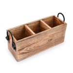 Samhita Mango Wood Cutlery Holder Caddy Organizer Wooden Utensils Storage Organizer Countertop for Silverware Fork Spoon Spatula 3 compartments (27.94cm x 10.16cm x 11.43cm)