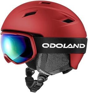 Odoland Ski Helmet and Goggles Set for Adults & Youth, Snowboard Helmet with Goggles - Shockproof Winter Sports Helmet with Protective Shell for Men, Women & Teens, Red, S