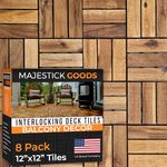 Interlocking Deck Tiles 8 Pack - Snap Together Wood Flooring | 12 x 12 Acacia Hardwood Outdoor Flooring for Patio | Click Floor Decking Tile Outdoors Balcony Flooring, Wooden Parquet Flooring (8)