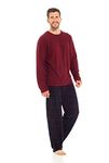 INSIGNIA Mens Fleece Long Sleeve Top Pyjamas Sets (Wine-Navy, L)