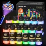 Shuttle Art Glow in the Dark Paints, 12 Colours with UV Light Acrylic Paint Set, 2-in-1 Glow Paints (2oz/60ml) for Wood, Fabric, Crafts, Canvas, Stones - Halloween & Christmas Decorations Art Supplies