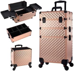 Kosmetik Trolley 3-in-1 Make up Koffer Kosmetikkoffer Trolley Schminkkoffer Groß Friseurkoffer mit Rollen Beauty Case Nagelkoffer Multikoffer, Rosegold