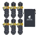 Geertop 4mm Reflective Tent Guide Rope Guy Line Cord with Aluminum Adjuster - 13 Feet 6 Pack