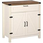 HOMCOM Sideboard Buffet Cabinet, Farmhouse Kitchen Storage Cabinet with 2 Rustic Barn Doors and Drawer, White