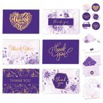 Decorably 24 Gold-Foiled Purple Thank You Cards with Envelopes & Stickers, 6 Designs Blank Inside Baby Shower Thank You Cards Purple, 6x4in Wedding Thank You Cards with Envelopes Purple Thank You Card