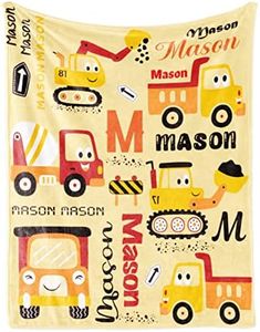 Personalized Construction Blanket with Name for Baby Boys Girls, Custom Truck Blanket Construction Vehicles, Soft Flannel Toddler Blankets Customized Gift for Newborn Baby Shower Birthday-60x80inch
