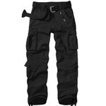 Jessie Kidden Men's Combat Camo Cargo Trousers Camouflage Army Military Tactical Work Pants #7533 Black-32