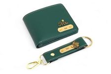 Thebaegift Customized Leather Men's Wallet and Keychain with Name and Charm | Personalized Birthday Gift for Men's | Gift for Men/Gift for Love/Gift for Husband | (GREEN)