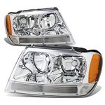 DNA Motoring HL-OH-JGC99-CH-AM Chrome Amber Headlights Assembly Replacement Compatible with 99-04 Jeep Grand Cherokee