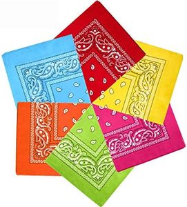 Blulu 6 Pcs Cowboy Bandanas Assorted Paisley Pattern Handkerchiefs 22 x 22 Inch Novelty Print Headwrap Scarfs for Men Women(Yellow, Red, Rose Red, Orange, Light Blue, Green)