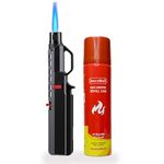INSTAMALL Windproof Refillable Ignition Flame Torch Butane Lighter with 100ml Gas Refill Can, Multicolor (Flame +Bottle)